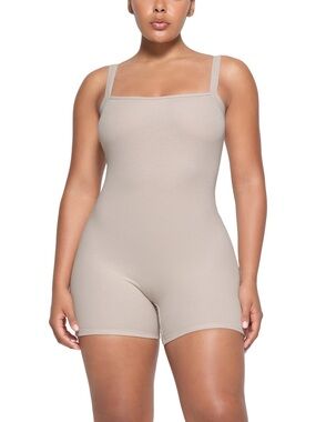 SKIMS Square Neck Seamless Shapewear Romper In Stone- Size XL